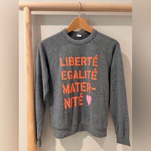 Clare V Every Mother Counts grey orange neon print pullover sz XS